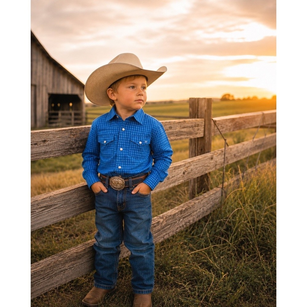 Wrangler Boys XS/ 4-5 Blue Plaid Western Pearl Snap Long Sleeve Cowboy Shirt